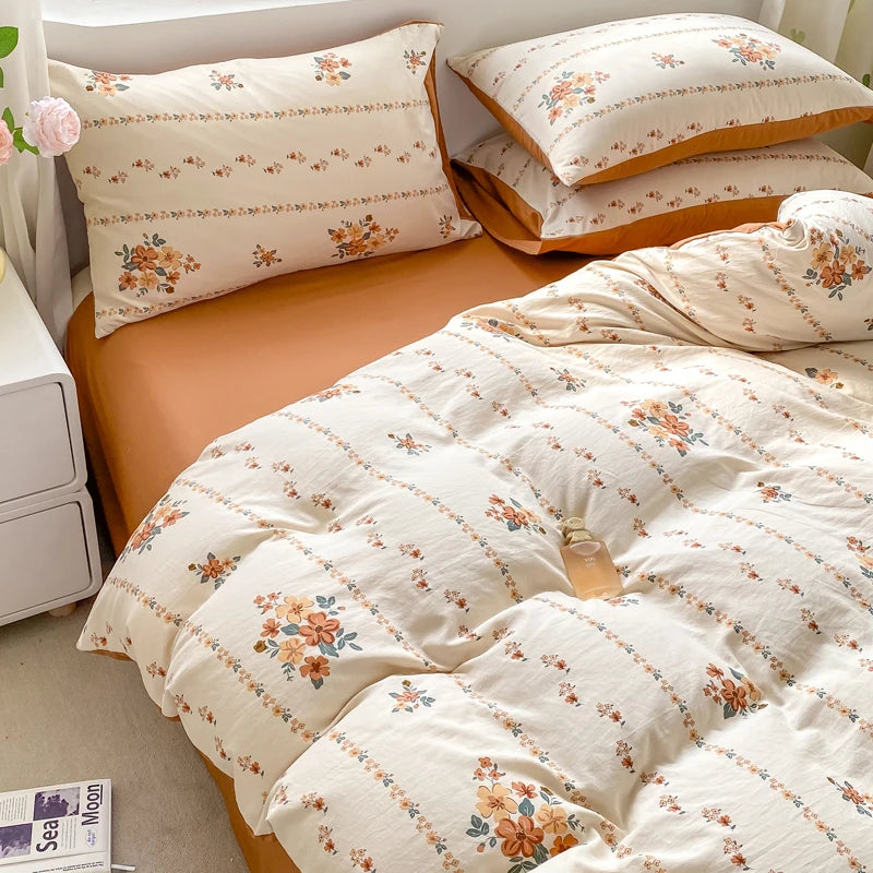 100% Washed Floral Bedding Set