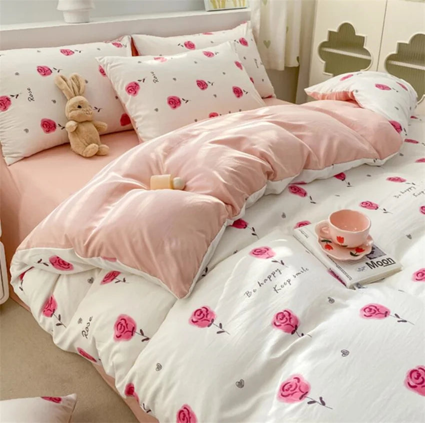 100% Washed Floral Bedding Set