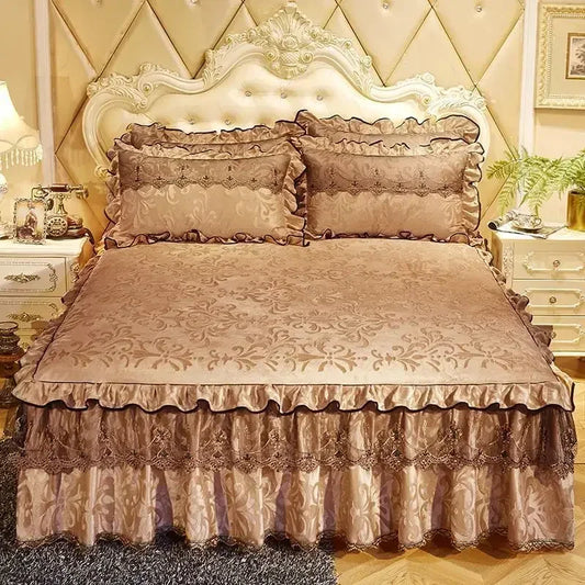 3-Piece Luxury Lace Bedspread with Thicken Bed Skirt