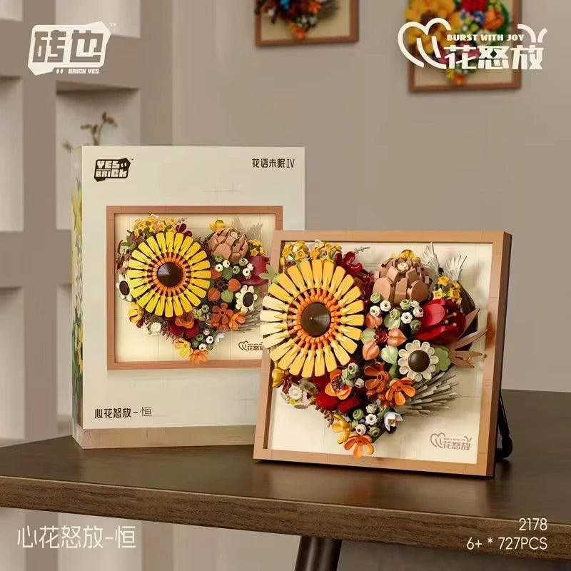 RiceBlcok 765pcs Flower Bouquet Building Blocks Set Creative Wall Art Framework Christmas Gifts home tabletop decoration
