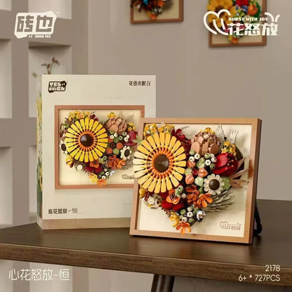 RiceBlcok 765pcs Flower Bouquet Building Blocks Set Creative Wall Art Framework Christmas Gifts home tabletop decoration