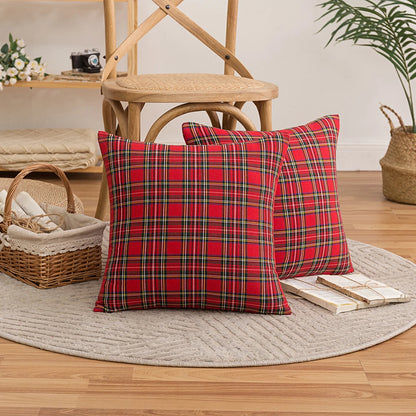 Christmas Tartan Plaid Pillow Case with Snowflake Design