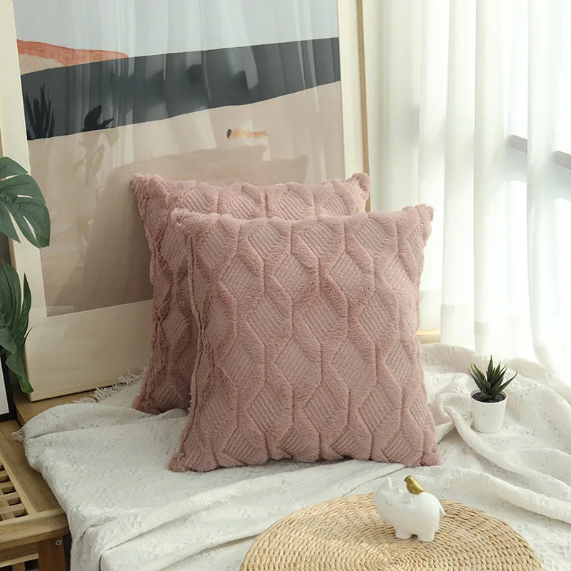 1pc Diamond Pattern Luxury Faux Fur Throw Pillow Cover, Deluxe Decorative Plush PillowCase, Cushion Cover Shell For Sofa Bedroom