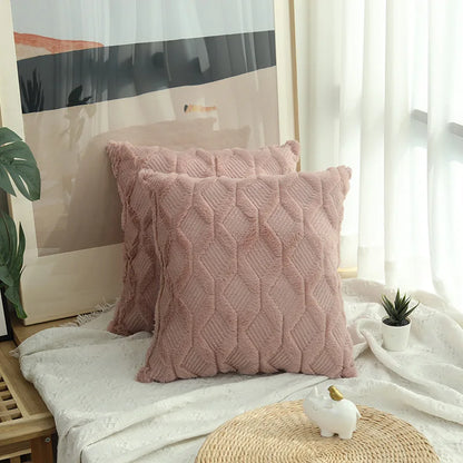 1pc Diamond Pattern Luxury Faux Fur Throw Pillow Cover, Deluxe Decorative Plush PillowCase, Cushion Cover Shell For Sofa Bedroom
