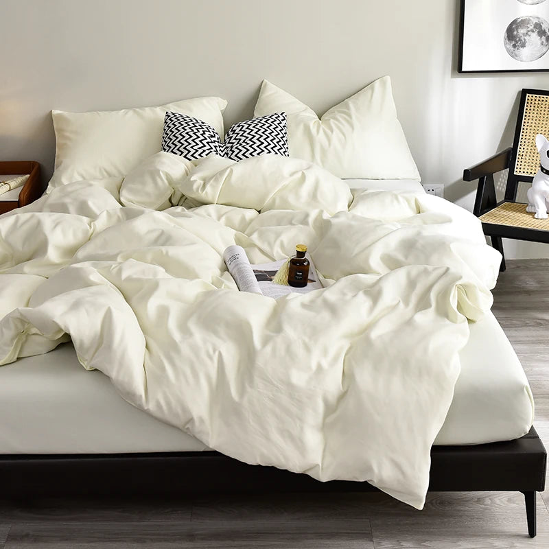 Bed Linen Bedding set Washed Cotton Four-Piece Bed Sheets Set Solid Color Green Simple Bed Quilt Cover Comforter Cover Duvet
