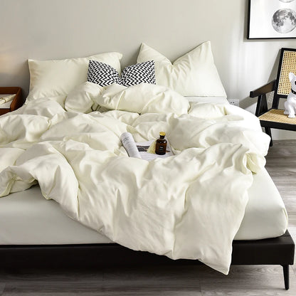 Bed Linen Bedding set Washed Cotton Four-Piece Bed Sheets Set Solid Color Green Simple Bed Quilt Cover Comforter Cover Duvet