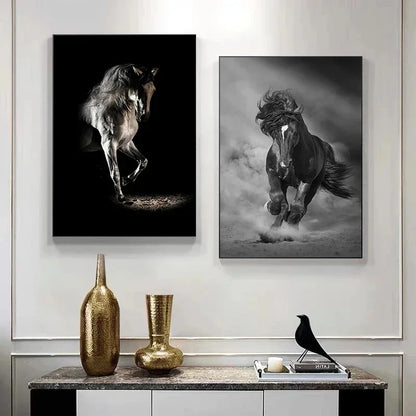 Modern Animals Horse Black and White Horse Posters, Prints Wall Art Pictures Canvas Painting, for Living Room Home Decoration