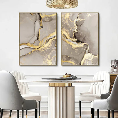 Marble Beige Gold Abstract Wall Art Posters with Frame Canvas Painting Prints Pictures Modern Living Room Interior Home Decor