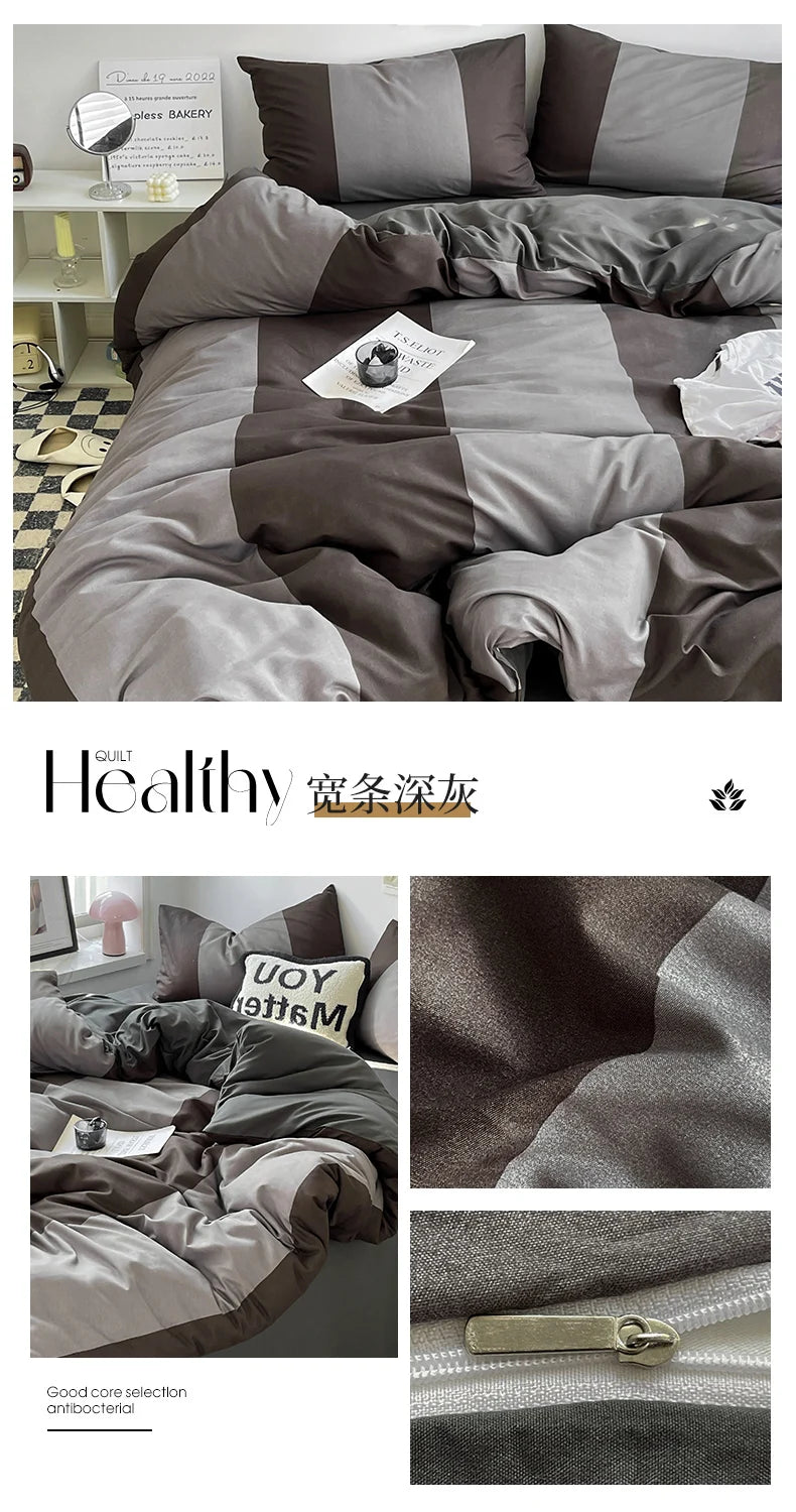 Stripe Comforter Set with Pillowcase & Bed Sheet
