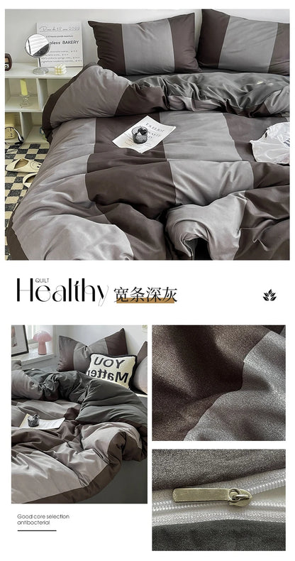 Stripe Comforter Set with Pillowcase & Bed Sheet