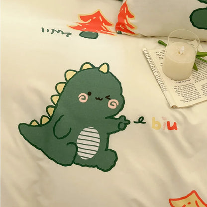 Kawaii Bear & Dinosaur Printed Bedding Set