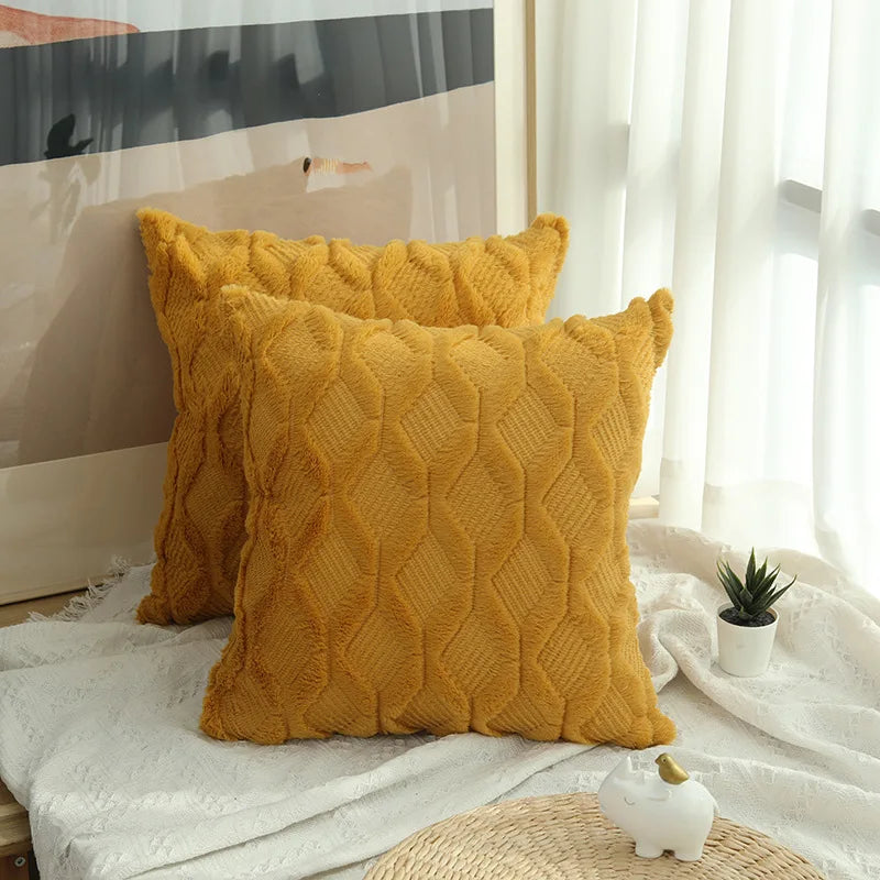 1pc Diamond Pattern Luxury Faux Fur Throw Pillow Cover, Deluxe Decorative Plush PillowCase, Cushion Cover Shell For Sofa Bedroom