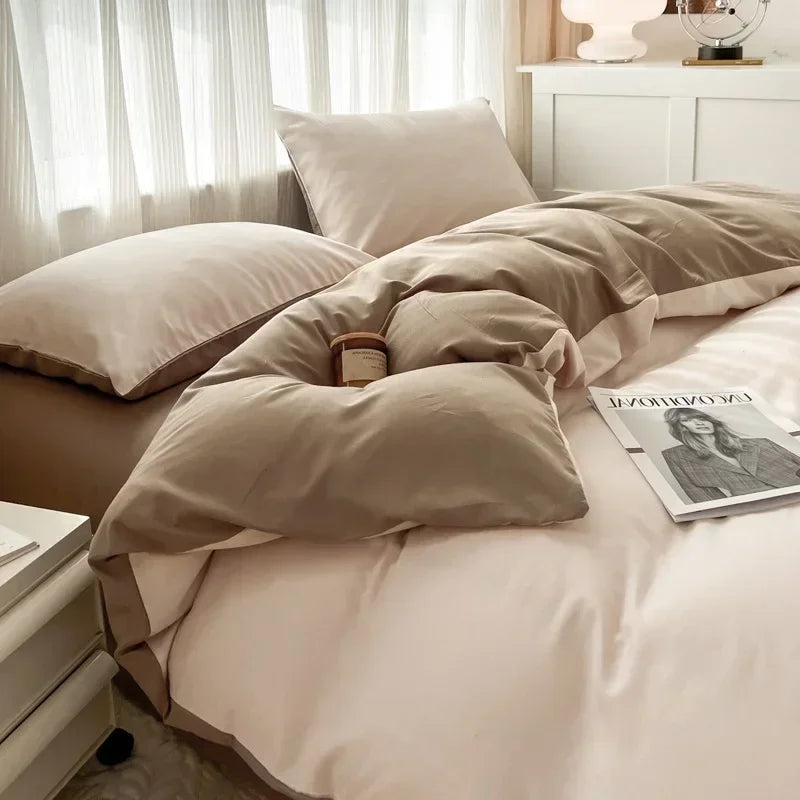 2-side Solid Color Brush Fabric Bed Set 4 Pieces Duvet Cover Pillowcase Bedding Set Bed Sheet Quilt Cover Single Queen King Size