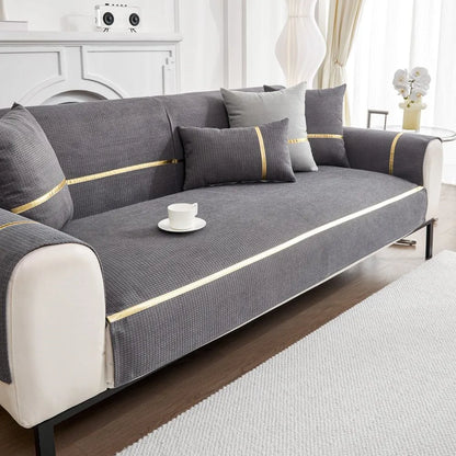 New Gold Edge Sofa Cushion Cover Seat Cushion Household 2024 Four Seasons Modern Simple Non Slip Corn Silk Fabric Sofa Cover