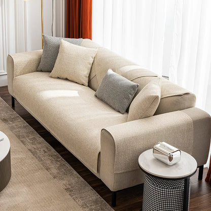 Linen Sofa Cover Solid Color Modern Living Room Anti-slip Combination Sofa Cushion Cover Full Cover Furniture Dust Protection