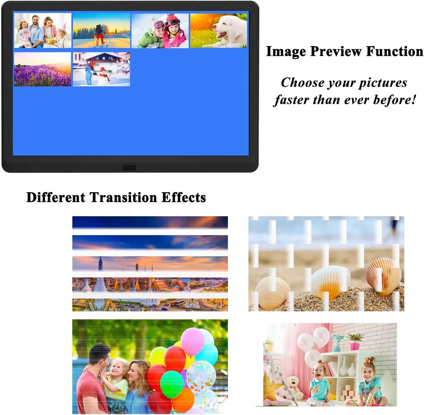 10"Digital Picture Photo Frame IPS Full-View Screen Photo Album 1280*800 Clock Calendar Video Player with Remote Control