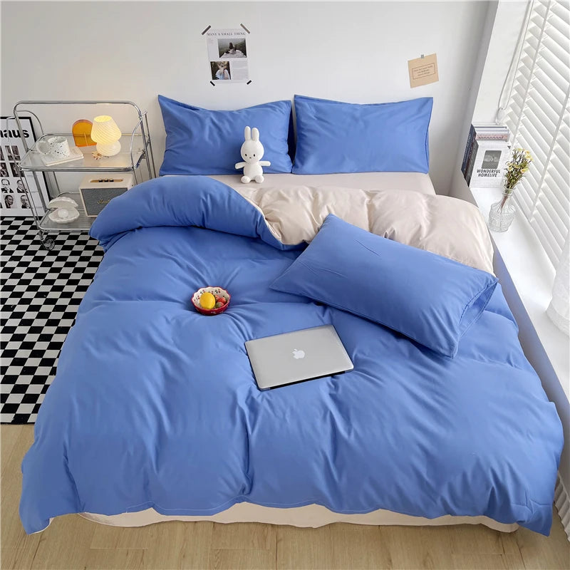 Purple Duvet Cover Microfiber Lavender Double Size Bedding Set,3pcs Comforter Cover with Zipper Closure Reverse Pink Quilt Cover
