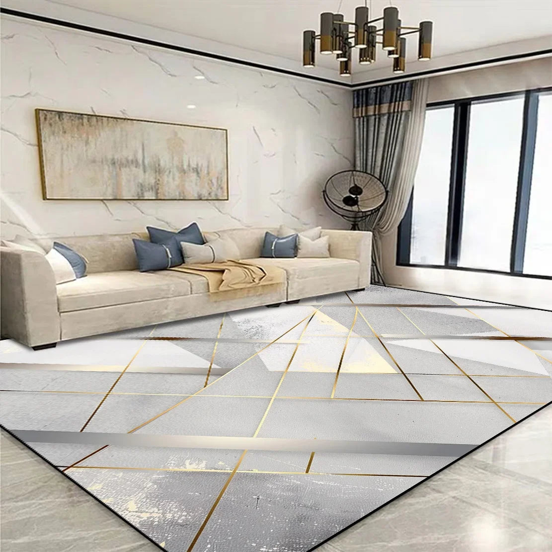 Modern Golden Geometric Non-slip Area Rug