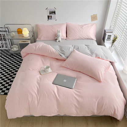 Purple Duvet Cover Microfiber Lavender Double Size Bedding Set,3pcs Comforter Cover with Zipper Closure Reverse Pink Quilt Cover