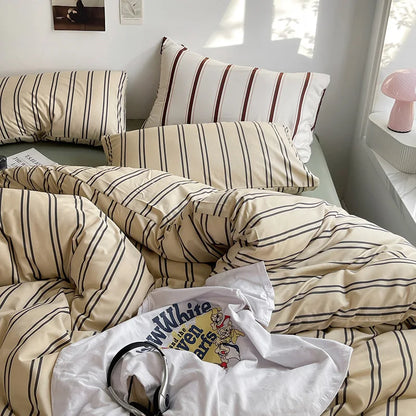 Stripe Comforter Set with Pillowcase & Bed Sheet
