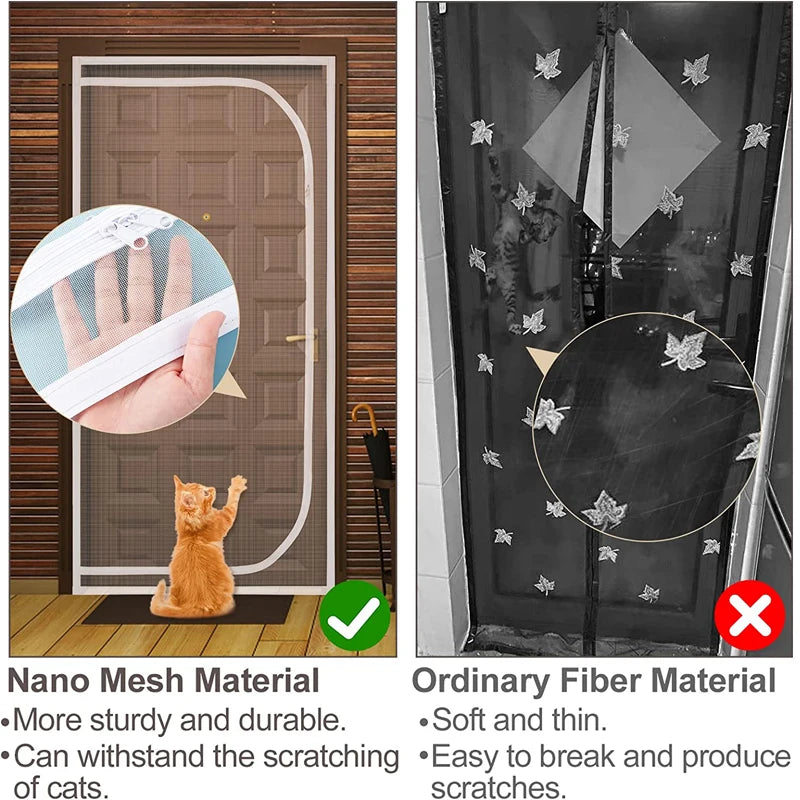 Zipper Door Screen Anti-cat PPT Nano Door Curtain Up Opening & Left Opening Shape Anti-mosquito Mesh Screen for Pet Living Room