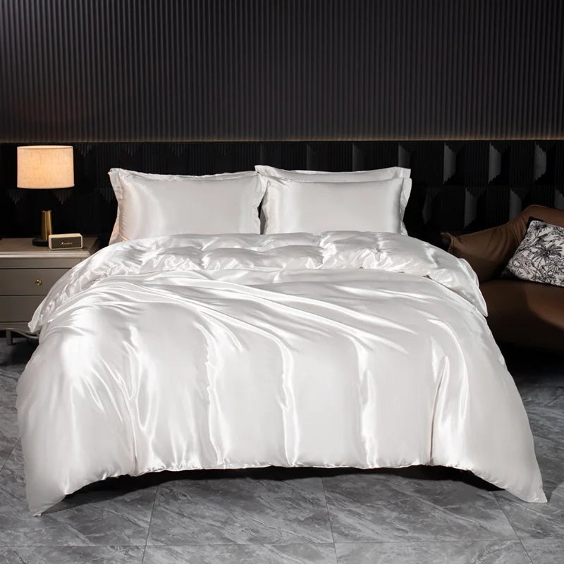 Luxury Bedding Set Solid Color Duvet Cover Bedsheet Pillowcase Smooth Satin Single Double King Queen Full Twin Size Quilt Cover