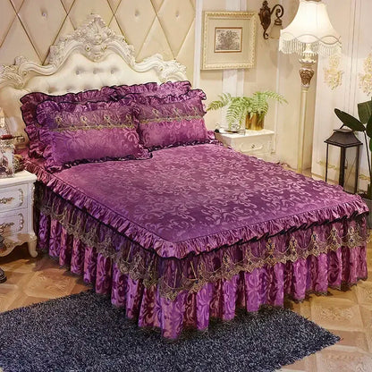 3-Piece Luxury Lace Bedspread with Thicken Bed Skirt
