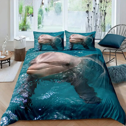 3D Dolphin In Blue Sea Queen King Size Bedding Sets Animal Single Quilt Duvet Cover Set Kids Adult Bed Polyester Bedclothes