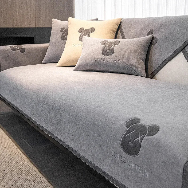 Chenille Sofa Cover Antislip Universal for All Seasons Dust Sofa Cover Solid Color Embroidered Decor Sofa Cushion Backrest Towel