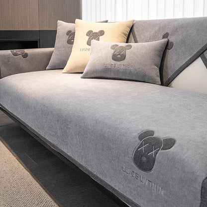 Chenille Sofa Cover Antislip Universal for All Seasons Dust Sofa Cover Solid Color Embroidered Decor Sofa Cushion Backrest Towel