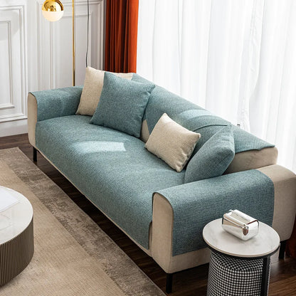 Linen Sofa Cover Solid Color Modern Living Room Anti-slip Combination Sofa Cushion Cover Full Cover Furniture Dust Protection