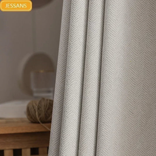 2025 new thickened French light luxury cream curtain cloth solid color bedroom living room full blackout sunscreen cotton linen