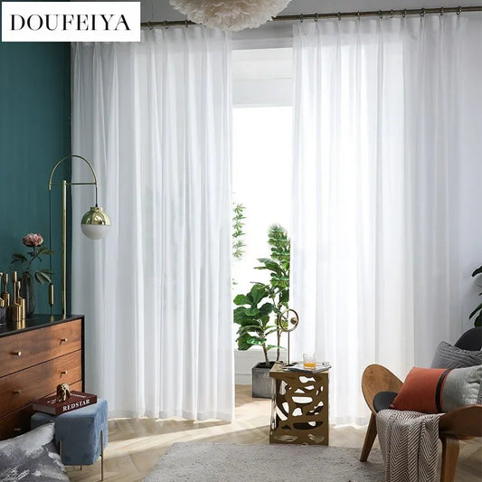 1Pc  Super Soft Chiffon White Tulle Sheer Curtains for Living Room Lining Bedroom Window Decor HOTEL Door Luxury Modern 거즈 커튼
