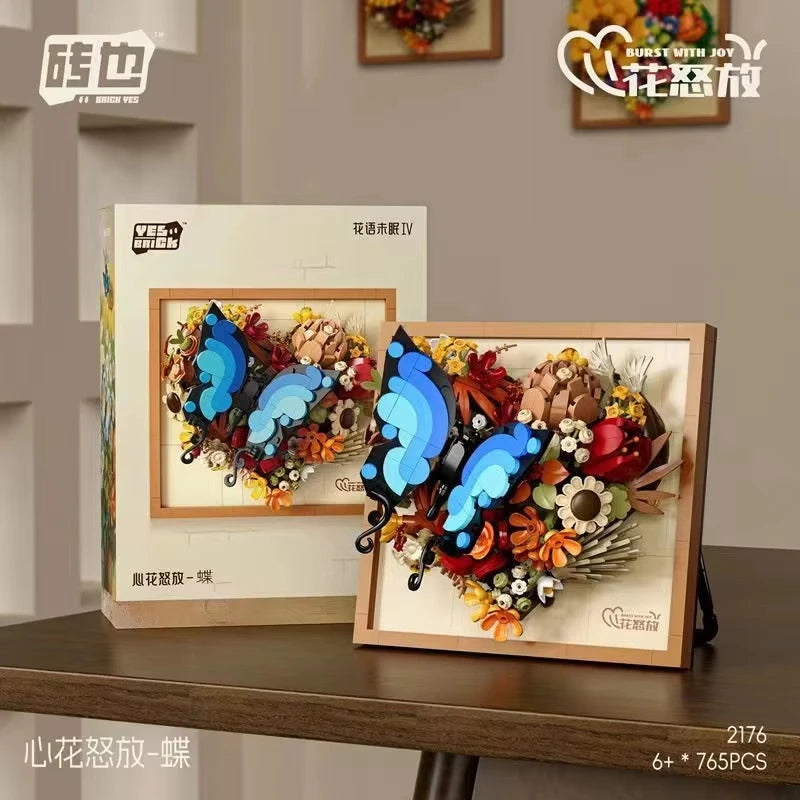RiceBlcok 765pcs Flower Bouquet Building Blocks Set Creative Wall Art Framework Christmas Gifts home tabletop decoration