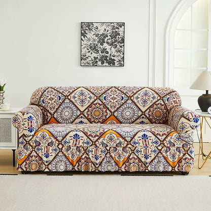 Printed Sofa Cover with Skirt - Full Coverage & Elastic, Multiple Colors