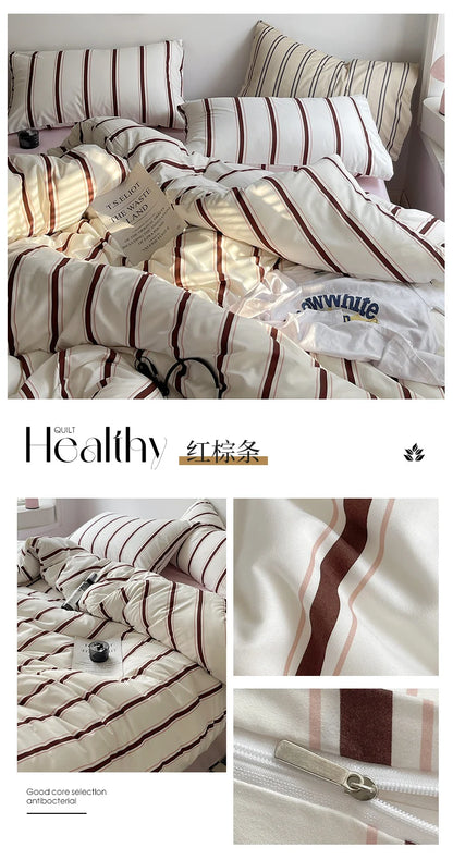 Stripe Comforter Set with Pillowcase & Bed Sheet