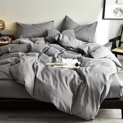Bed Linen Bedding set Washed Cotton Four-Piece Bed Sheets Set Solid Color Green Simple Bed Quilt Cover Comforter Cover Duvet