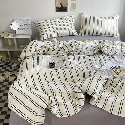 Stripe Comforter Set with Pillowcase & Bed Sheet
