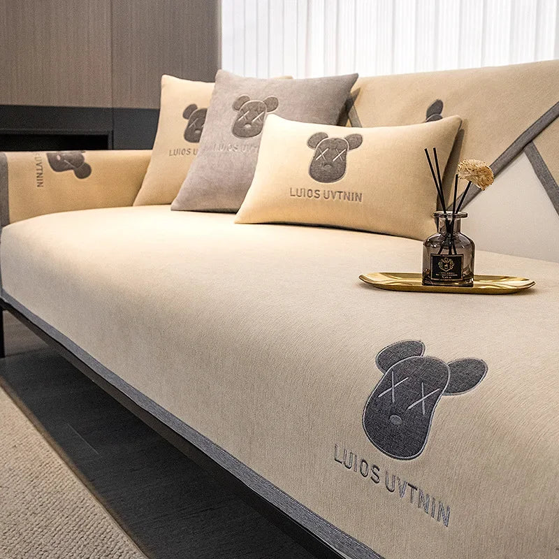 Chenille Sofa Cover Antislip Universal for All Seasons Dust Sofa Cover Solid Color Embroidered Decor Sofa Cushion Backrest Towel