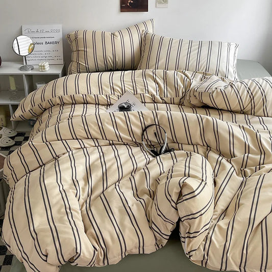Stripe Comforter Set with Pillowcase & Bed Sheet