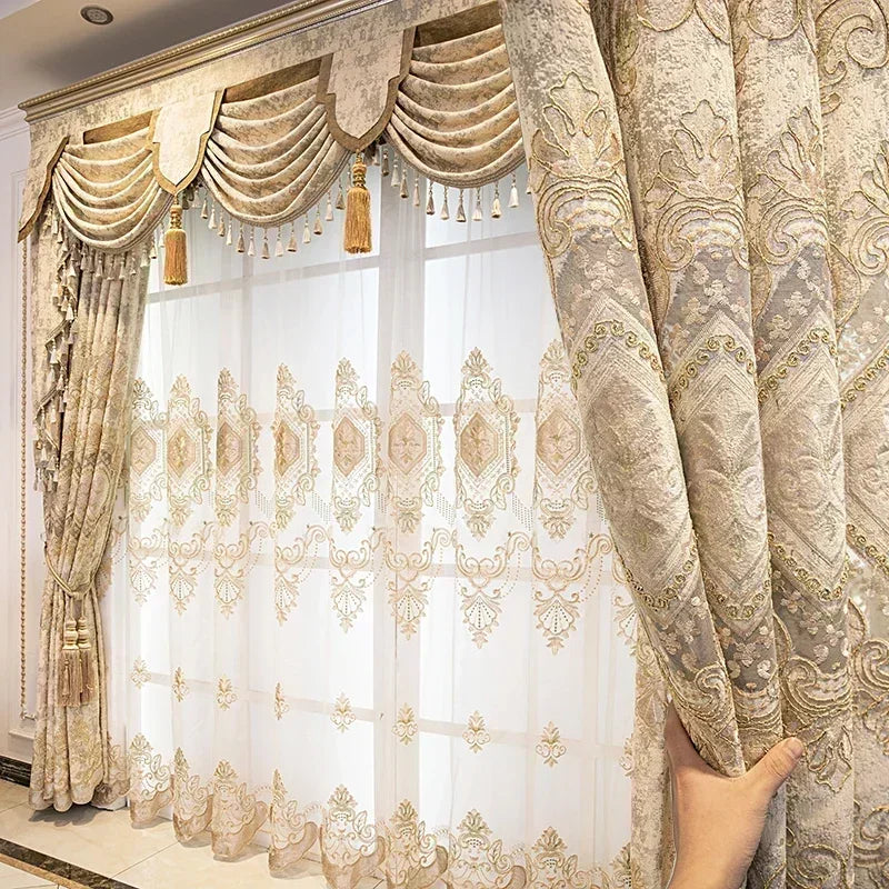 European Chenille Embroidery Luxury Curtains