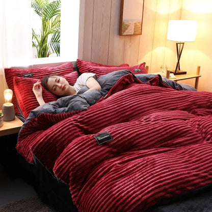 Thick Solid Color Velvet Duvet Cover Winter Warmth Bedding Set Double Quilt Cover Twin Queen King Comforter Cover 220*240