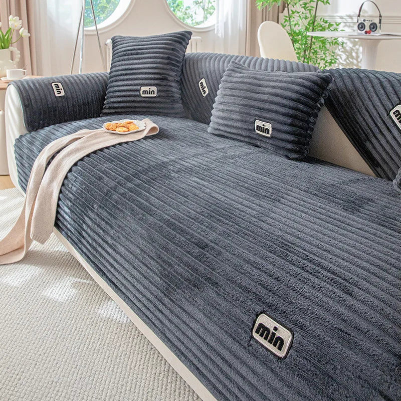 Winter Rabbit Fur Plush Sofa Cushion, Thickened Non-Slip Seat Pad, Anti-Cat Scratch Sofa Cover for Cross-Border