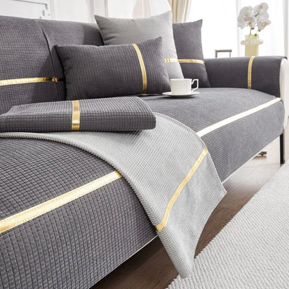 New Gold Edge Sofa Cushion Cover Seat Cushion Household 2024 Four Seasons Modern Simple Non Slip Corn Silk Fabric Sofa Cover