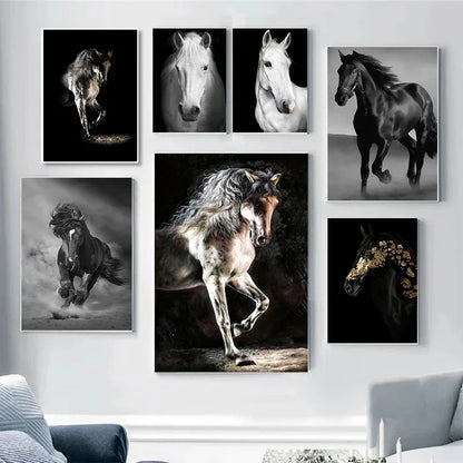 Modern Animals Horse Black and White Horse Posters, Prints Wall Art Pictures Canvas Painting, for Living Room Home Decoration