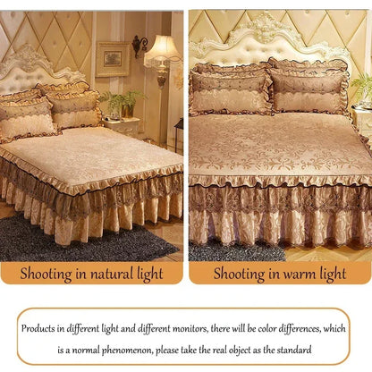 3-Piece Luxury Lace Bedspread with Thicken Bed Skirt