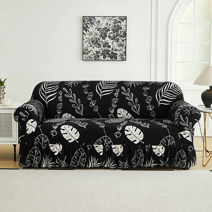 Printed Sofa Cover with Skirt - Full Coverage & Elastic, Multiple Colors