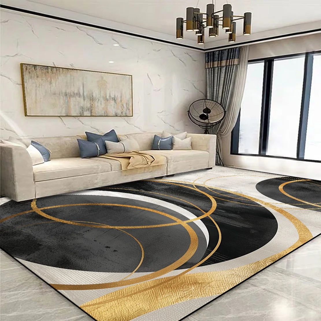 Modern Golden Geometric Non-slip Area Rug