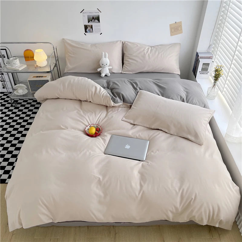 Purple Duvet Cover Microfiber Lavender Double Size Bedding Set,3pcs Comforter Cover with Zipper Closure Reverse Pink Quilt Cover