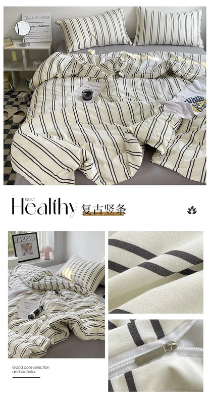 Stripe Comforter Set with Pillowcase & Bed Sheet